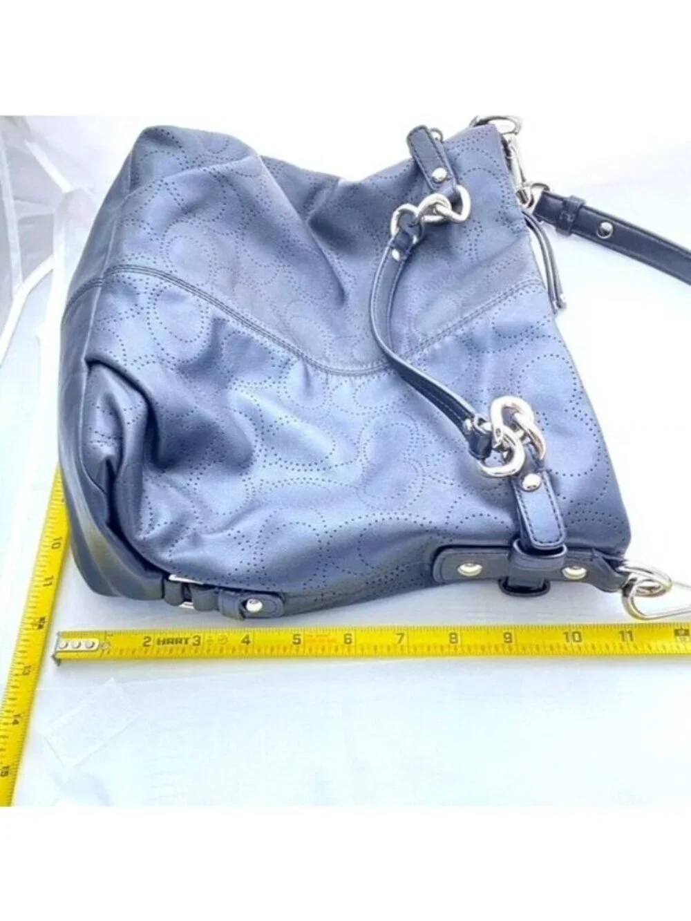Coach 2011 Brooke Black Perforated Leather Signature Convertible Hobo Bag